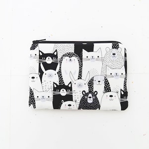 SOLDES d'été | Petit porte-monnaie en tissu | Pochette plate zippée pour animaux | Pochette matelassée noire et blanche à fermeture éclair | Joli porte-monnaie