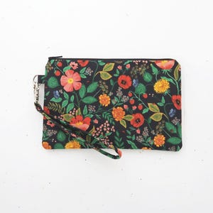 Pochette portefeuille avec bracelet | Pochette en tissu cadeau pour son anniversaire | Bracelet de téléphone portable fleurs de pavot rouges