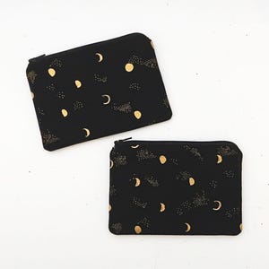 Zipper pouch small bags in black | Half moon fabric coin purses with zippers | Cute moon gifts for girls