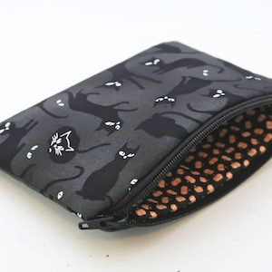 Fabric coin purse wallet | Black cat zipper pouch with tiny pumpkin lining | Cute spooky gifts for her