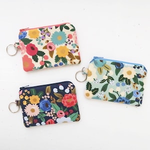 Mini zip pouch wallet, Rifle paper floral fabric coin purse, Handmade keychain bag