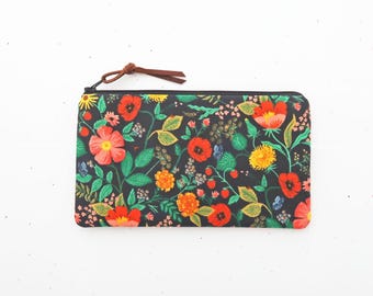 Sweet floral pencil case, Rifle paper fabric zipper pouch, Small padded bag for pen