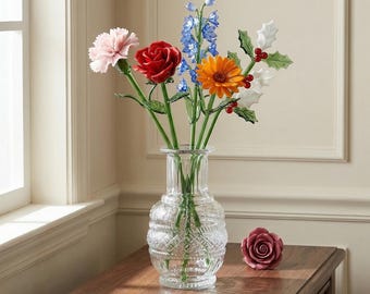 Handmade Glass Birth Month Flower Bouquet,Mother’s Day Gift,Home Decor, Personalized Gift for Her