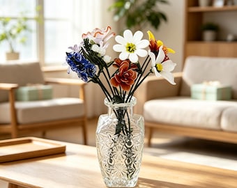 Handmade Glass Birth Month Flower Bouquet,Mother’s Day Gift,Home Decor, Personalized Gift for Her