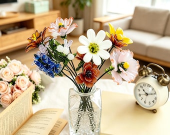 Hand Blown Glass Flower Bouquet, Glass Birth Month Flower, Floral Ornament, Birthday Gift, Thank You Gift, Glass Floral Desk Decor