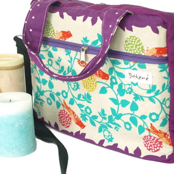 Messenger Bag, Laptop Bag, WATERPROOF LINING Laptop Shoulder Bag, Cross Body Laptop Bag, Purple Birdie Bag