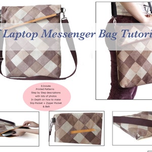 Pdf Sewing Patterns, Large Laptop Sewing Pattern, mens messenger bag pattern, Laptop Bag Pattern, Messenger Bag Pattern, Bag with flap Pdf