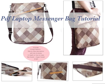 Patrones de costura Pdf, Patrón de costura portátil grande, Patrón bolso mensajero hombre, Patrón bolso portátil, Patrón bolso mensajero, Bolso con solapa Pdf