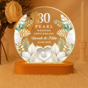 パーソナライズされた30周年真珠婚式記念LEDライト、30周年記念ギフト、真珠婚式記念、30周年結婚ギフト、真珠記念日