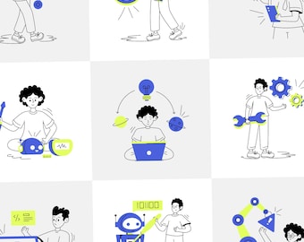 30 illustrations de technologie d'IA | SVG vectoriels plats modernes (fichier SVG)