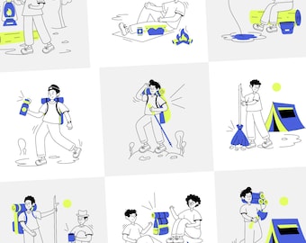 40 illustrations de camping | Clipart aventure en plein air | SVG vectoriels plats | pour les sites Web, les applications et les projets de voyage