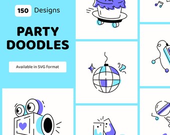 65 illustrations de fête amusante | Clipart SVG modifiable pour des invitations, des bannières et des conceptions numériques