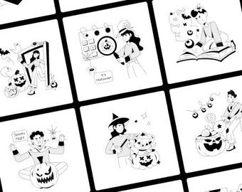 60 cliparts d'Halloween effrayant | Graphiques SVG modifiables pour cartes d'Halloween, projets numériques et décorations