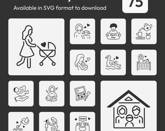 75 Mothers Day Icons | Party & Celebration Graphics | Customizable SVG for Digital and Print Projects