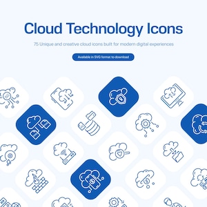 75 Cloud Computing & Technology Icons | Flat Vector SVG Pack, Server, Database