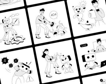 50 illustrations de robots modernes | Clipart SVG modifiable pour produits numériques, marketing, applications, site Web et présentations