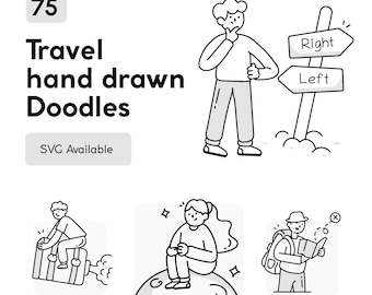 75 icônes de doodle de voyage créatif | Clipart SVG pour le scrapbooking, les blogs, les produits numériques, les agendas et les produits à imprimer