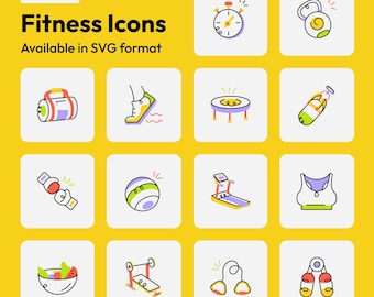 65 icônes de remise en forme | Haltérophilie, cardio, yoga SVG Clipart | Idéal pour les applications de fitness et le marketing