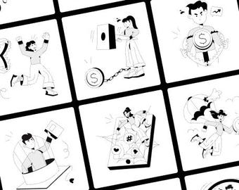 Ensemble d'illustrations de 60 pièges |  Cybercriminalité, fraude et escroquerie | Clipart SVG pour le Web, les appareils mobiles et l'impression