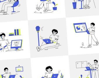 30 illustrations de travailleurs indépendants | SVG modifiables pour le travail à distance, le style de vie indépendant et les configurations de bureau modernes