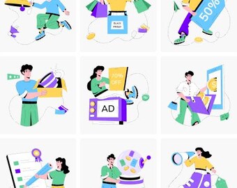 45 illustrations de ventes | SVG modifiables pour les réseaux sociaux, les campagnes par e-mail et les projets commerciaux