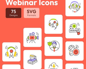 75 icônes de webinaire | Icônes de réunion en ligne | SVG vectoriel pour présentations et applications Web