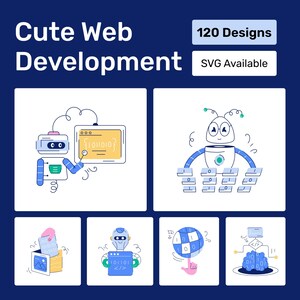 120 Webentwicklung Illustration Set | Coding Design Elemente| SVG Vektor für Apps & Tech Websites
