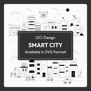 120 vectores de ciudades inteligentes / Imágenes prediseñadas vectoriales planas SVG / Recursos de diseño de planificación urbana y tecnología