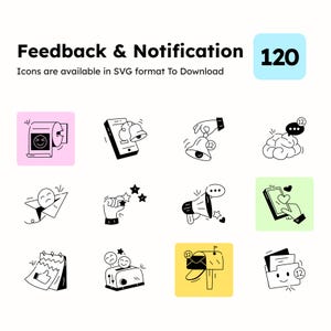 120 Feedback and Notifications Icons | Editable SVG Pack, UI Elements for Apps, Websites & Presentations