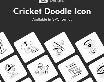 120 jeu d'icônes de griffonnage de cricket | Plaisirs sportifs et équipement | Clipart SVG pour sites Web et applications