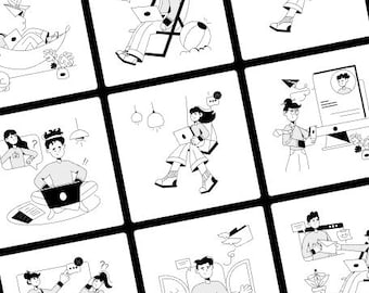 50 illustrations de travail à distance | Clipart SVG modifiable pour cours en ligne, applications, sites Web et image de marque