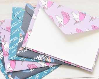 Happiness is Believing in Unicorns Mini Cards -  Set of 6 // Gift Card Holder // Rainbow // Blank Cards // Love Note // Mini Envelopes