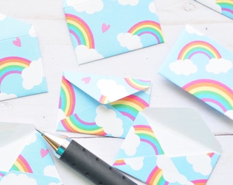 Tiny Rainbow Love Notes - Set of 10 // Blank Cards // Embellishment // Decoration // Hearts // Rainbow Stationery // Tiny Note Cards