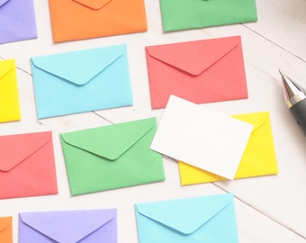 Rainbow Tiny Envelopes – Set of 12 - 1x1.5 Inch - Blank Love Notes, Ephemera, or Tooth Fairy Cards.