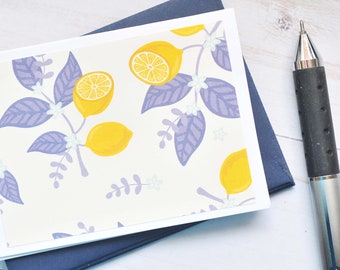 Lemon Mini Cards – Set of 4 - Yellow & Blue Citrus Stationery for Love Notes and Gift Tags