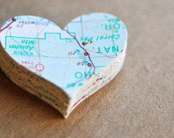 Map Hearts // Set of 50 // Embellishment // Confetti // Decoration // Ephemera // Scrapbooking // Paper Crafting