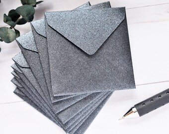 Mini Envelopes - Black Metallic – Set of 10 – 2" or 2.5" Square – Advice Notes, Party Favors & Journaling