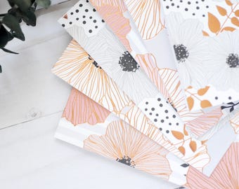 Pink Poppy & Rose Gold Note Cards – Set of 6 - Floral Stationery, Blank Thank You Cards, Elegant Gift Set