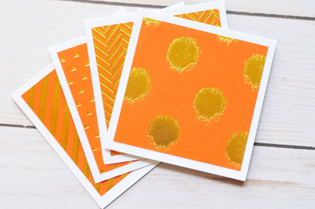 Orange and Gold Mini Cards - Set of 4 // Enclosure Card // Gold Foil ...