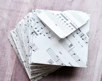 Sheet Music Mini Envelopes – Set of 10 - Small Envelopes for Love Notes, Guestbook Messages, Advice Cards & Musical Gift Enclosures