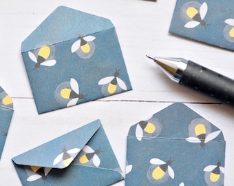 Tiny Firefly Love Notes - Set of 10 // 1 inch x 1.5 inch // Blank Card // Insects //  Embellishment // Decoration // Ephemera // Tiny Cards