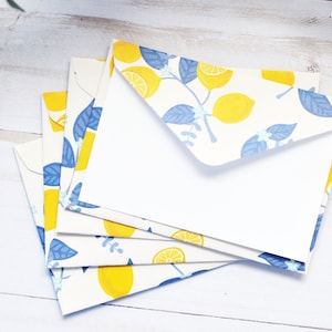 Mini cartes citron - Lot de 4 // Cartes jaunes et bleues // Cartes vierges // Enveloppe pour carte-cadeau // Mot d'amour // Conseils // Carte jointe // Cartes de fruits