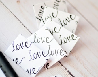 Tiny Love Scripted Note - Set of 10 // 1 inch x 1.5 inch // Blank Card // Embellishment // Ephemera // Valentine's Day // Scrapbooking