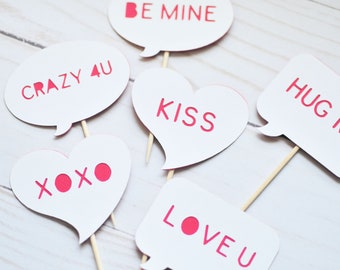 Valentine's Day Word Bubble Cupcake Toppers // Set of 6 // Valentine's Day // Words of Love // Cake Topper // Party Decoration