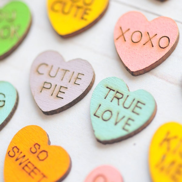 Wooden Conversation Heart Die Cuts - Set of 45 // Embellishment // Decoration // Valentine's Day // Heart // Wooden Die Cut // Card Making