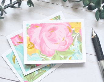 Gold Floral Mini Cards - Set of 3 // Blank Card // Mini Notes // Mother's Day // Best Wishes // Enclosure Card // Flower Stationery