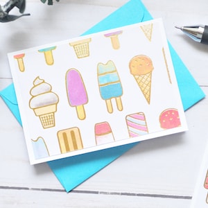 Mini cartes Popsicle - Lot de 4 // Carte vierge // Mini-notes // Été // Meilleurs voeux // Carte jointe // Papeterie culinaire // Feuille d'or