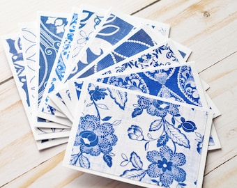 Blue and White Cottagecore Mini Cards – Set of 10 - Mini Notes, Gift Envelopes, Rustic Guestbook Cards, Vintage Best Wishes & Love Notes