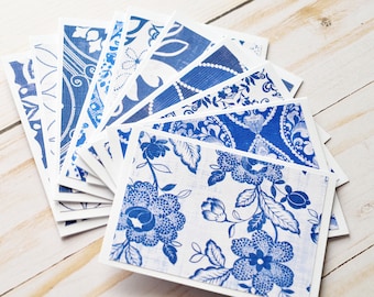 Blue and White Mini Cards - Set of 10 // Blank Cards // Gift Card Envelopes // Love Notes // Guestbook // Best Wishes // Advice Cards