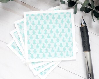 Mini Christmas Cards – Set of 4 – Turquoise Tree Holiday Notes for Gifts, Stockings & Enclosures